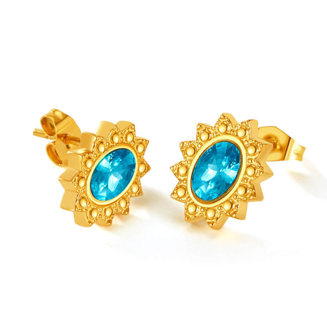 Wholesale Stainless Steel Sun CZ Stud Earrings