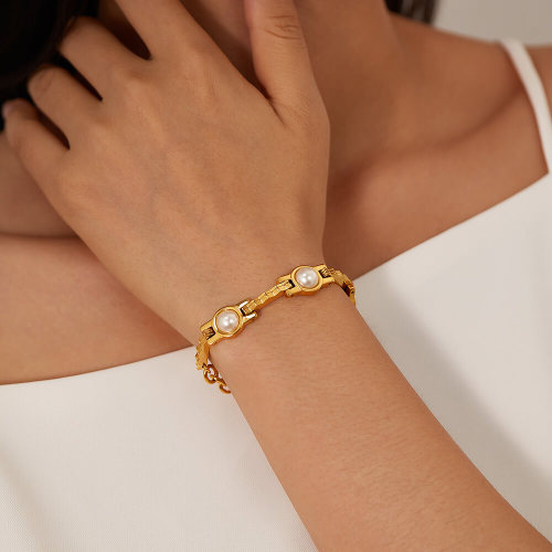 Wholesale Stainless Steel Light Luxury Pearl Chain Bracelet