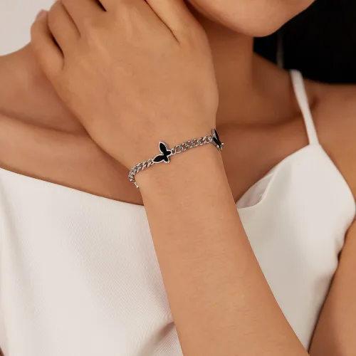 Wholesale Stainless Steel Black Butterfly Bracelet