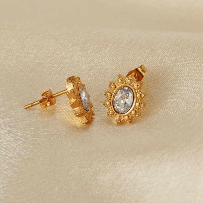 Wholesale Stainless Steel Sun CZ Stud Earrings