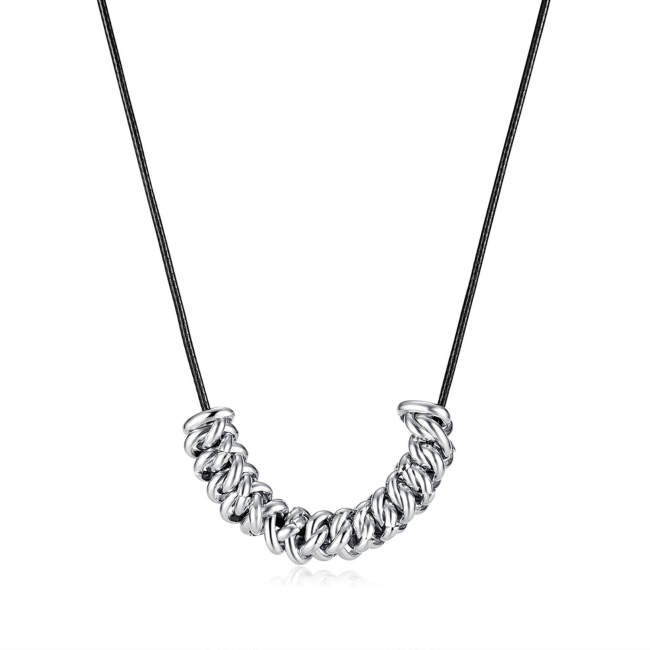 Wholesale Stainless Steel Women Fashion Leather Cord Necklace