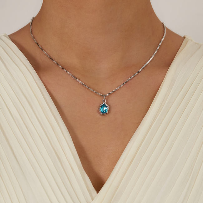 Wholesale Copper Drop Shape Pendant with Blue CZ