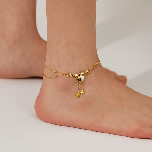 Wholesale Stainless Steel Butterfly Double Stacked Anklet