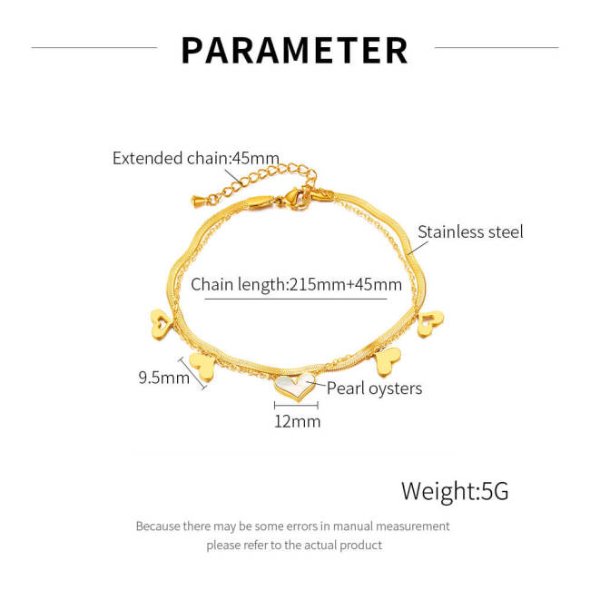 Wholesale Stainless Steel Double Layer Herringbone Heart Anklet