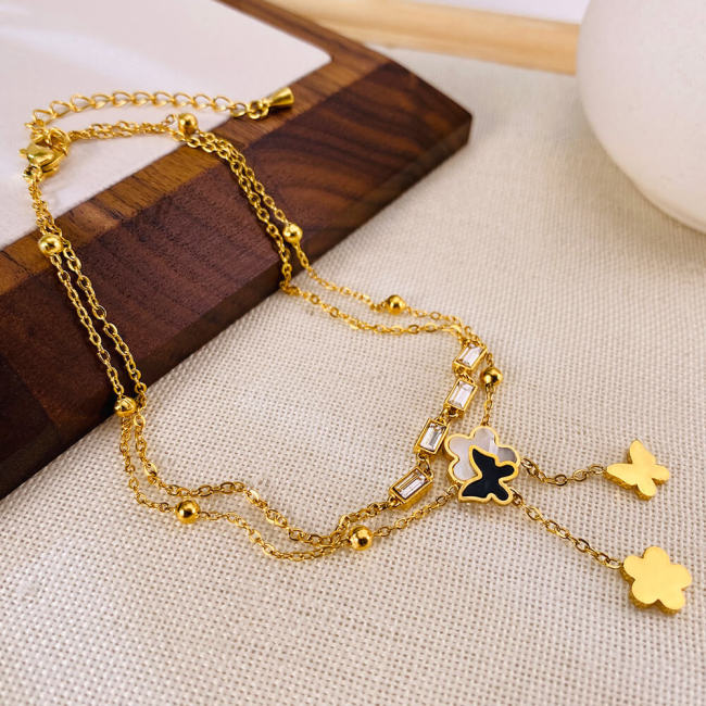 Wholesale Stainless Steel Butterfly Double Stacked Anklet