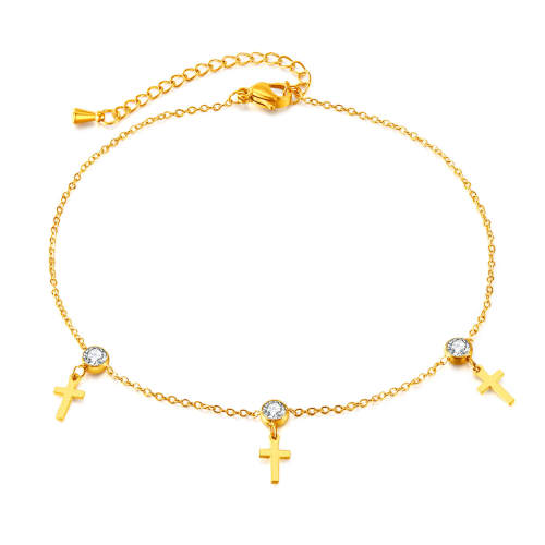 Wholesale Stainless Steel Cross Zircon Anklet