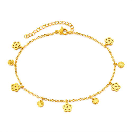 Wholesale Stainless Steel Flower Gold Plated Anklet