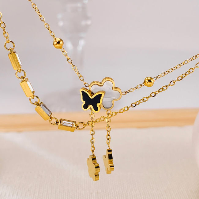 Wholesale Stainless Steel Butterfly Double Stacked Anklet
