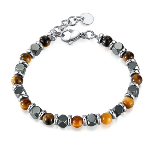 Wholesale Stainless Steel Tiger Eye Black Gallstone Hematite Bracelet