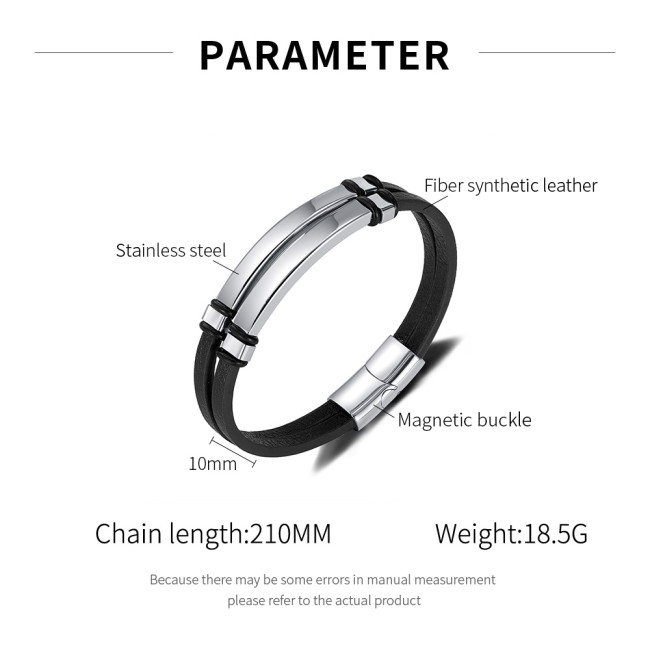 Wholesale Stainless Steel Blank Engravable Leather Bracelet