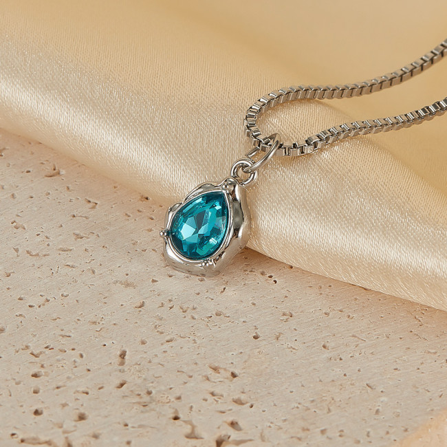 Wholesale Copper Drop Shape Pendant with Blue CZ