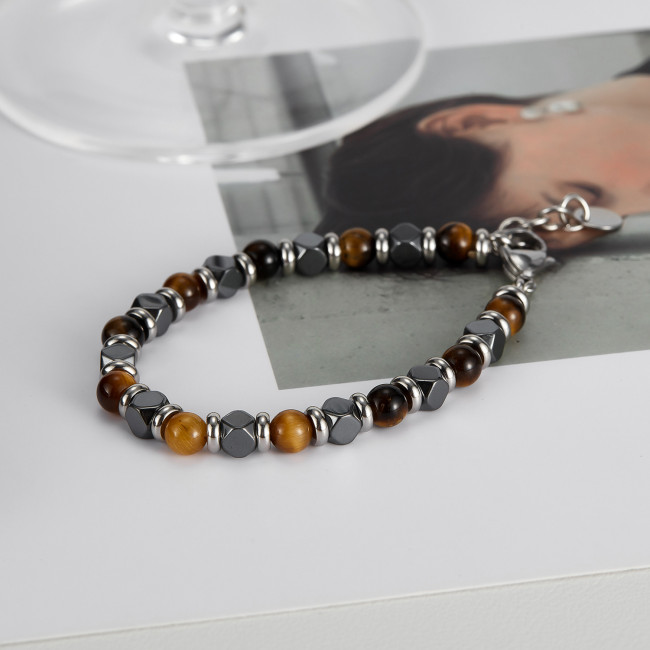 Wholesale Stainless Steel Tiger Eye Black Gallstone Hematite Bracelet