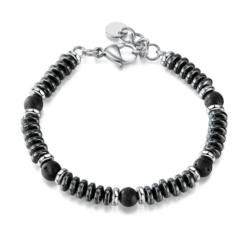 Wholesale Stainless Steel Volcanic Black Gallstone Hematite Bracelet