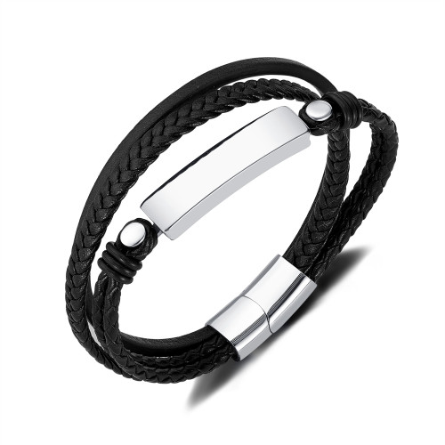 Wholesale Engravable Multi-Layer Braided Leather Bracelet