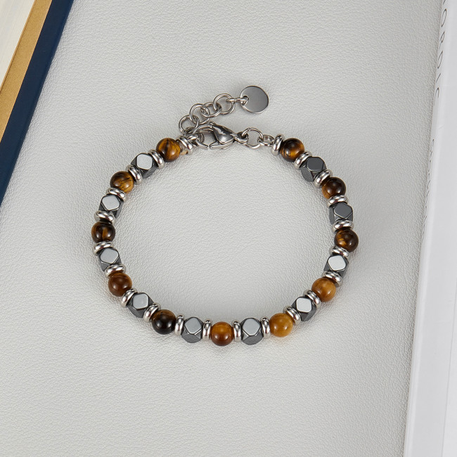 Wholesale Stainless Steel Tiger Eye Black Gallstone Hematite Bracelet