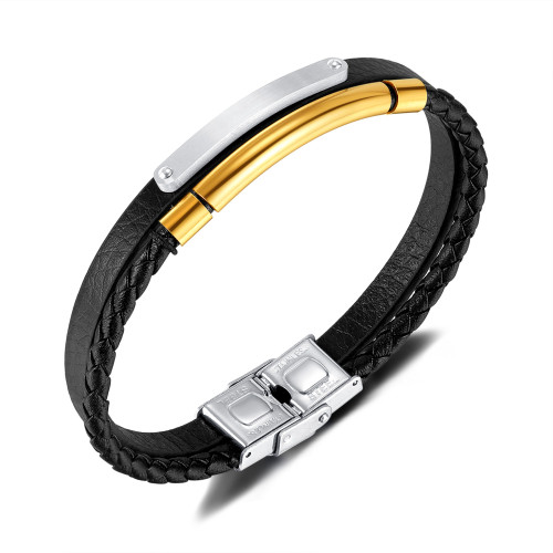 Wholesale Stainless Steel Engravable Leather Bracelet