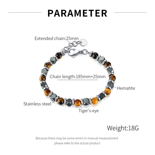 Wholesale Stainless Steel Tiger Eye Black Gallstone Hematite Bracelet
