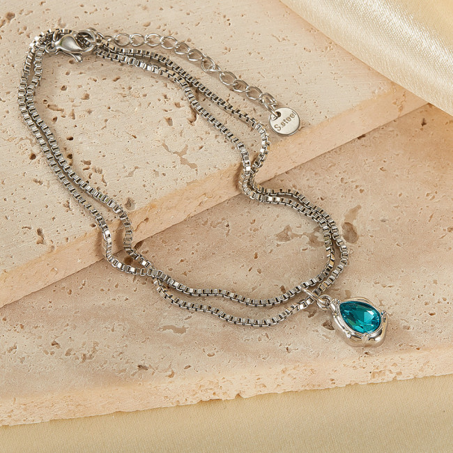 Wholesale Copper Drop Shape Pendant with Blue CZ