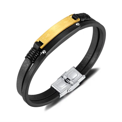 Wholesale Stainless Steel Men's Double Leather Bracelet