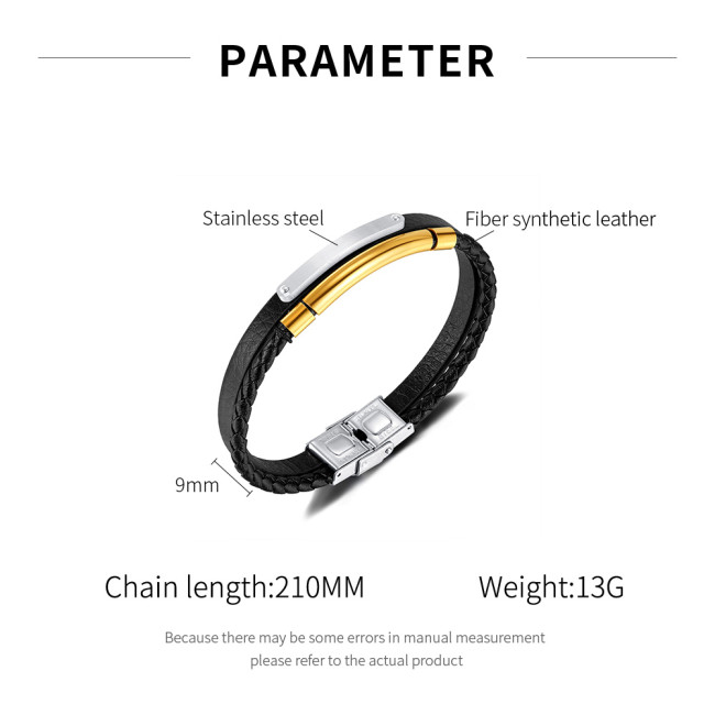Wholesale Stainless Steel Engravable Leather Bracelet