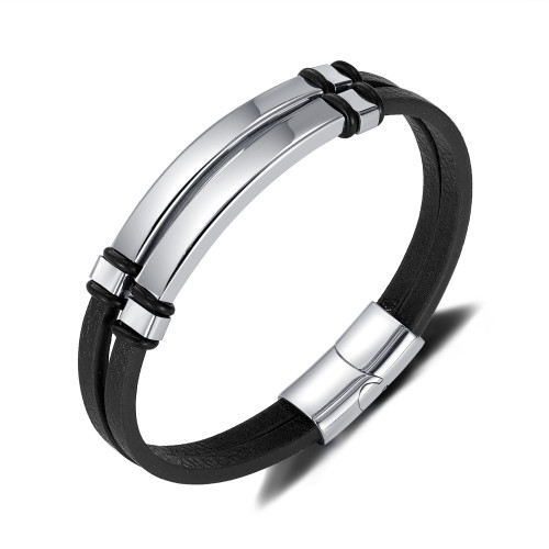 Wholesale Stainless Steel Blank Engravable Leather Bracelet