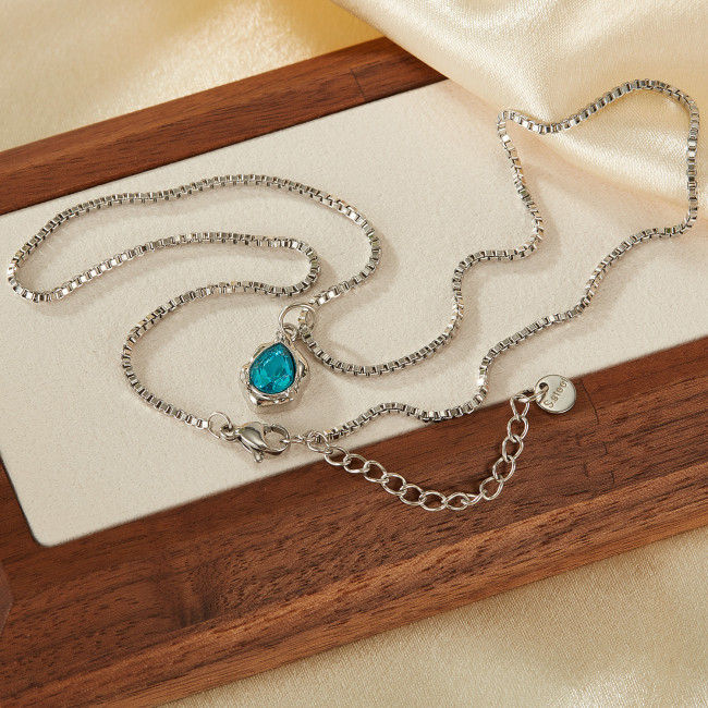 Wholesale Copper Drop Shape Pendant with Blue CZ