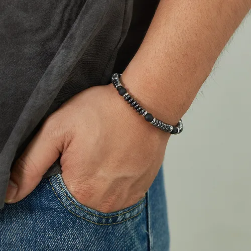 Wholesale Stainless Steel Volcanic Black Gallstone Hematite Bracelet