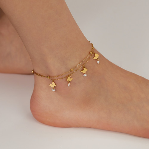 Wholesale Stainless Steel Butterfly Zircon Anklet