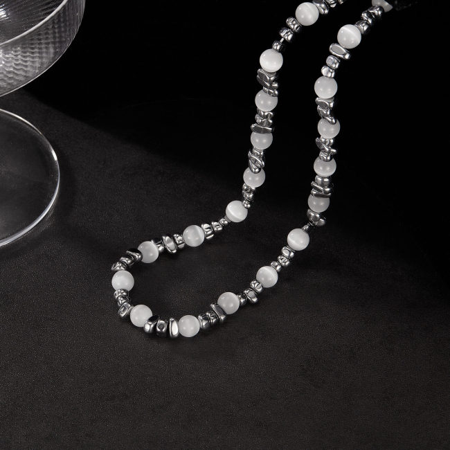 Wholesale Stainless Steel Natural Stone Beaded Necklace