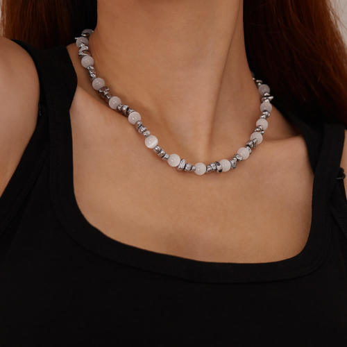Wholesale Stainless Steel Natural Stone Beaded Necklace