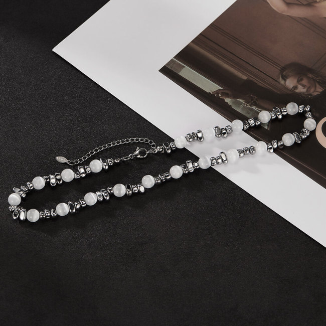 Wholesale Stainless Steel Natural Stone Beaded Necklace