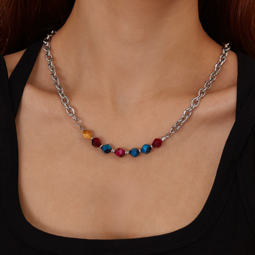 Wholesale Stainless Steel Natural Stone Chain Necklace