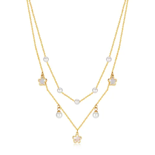 Wholesale Stainless Steel Pearl Double Layer Necklace