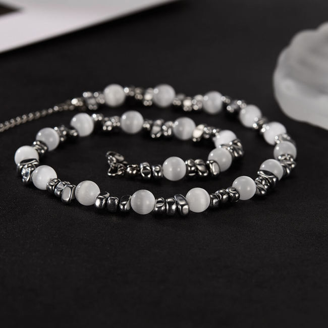 Wholesale Stainless Steel Natural Stone Beaded Necklace