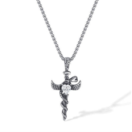 Wholesale Stainless Steel Punk Cross Snake Necklace