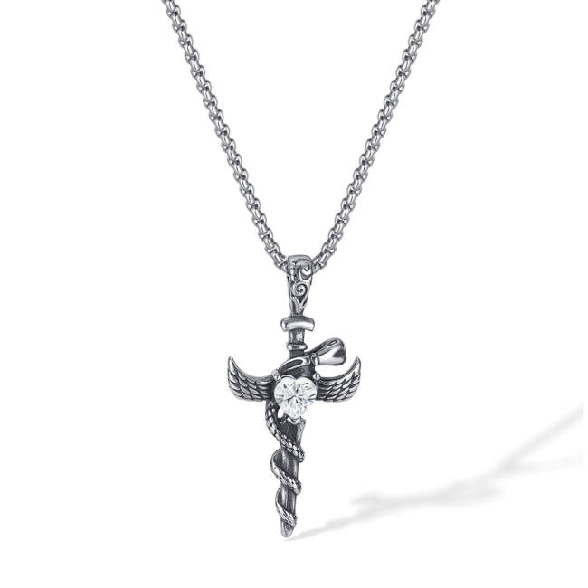 Wholesale Stainless Steel Punk Cross Snake Necklace