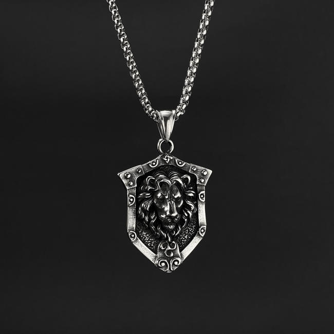 Wholesale Stainless Steel Lion Head Shield Pendant