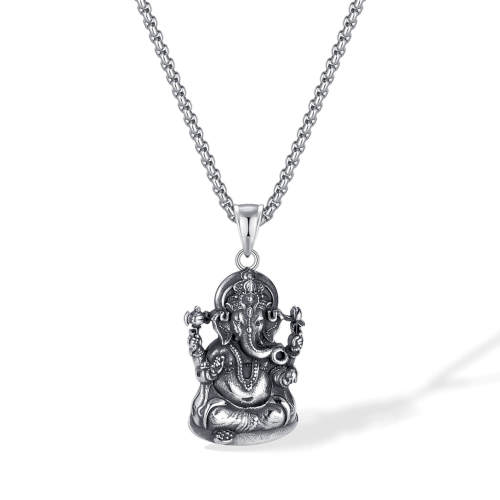 Wholesale Stainless Steel Retro Elephant God Necklace