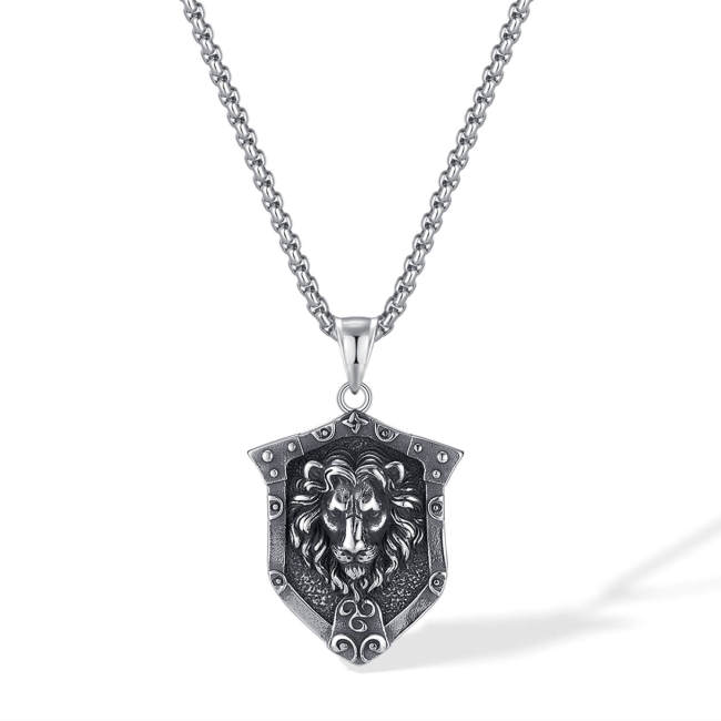 Wholesale Stainless Steel Lion Head Shield Pendant