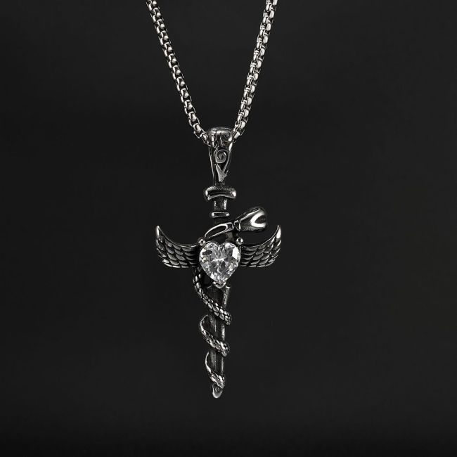 Wholesale Stainless Steel Punk Cross Snake Necklace