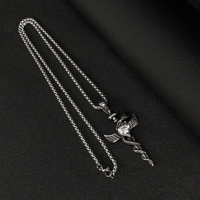 Wholesale Stainless Steel Punk Cross Snake Necklace