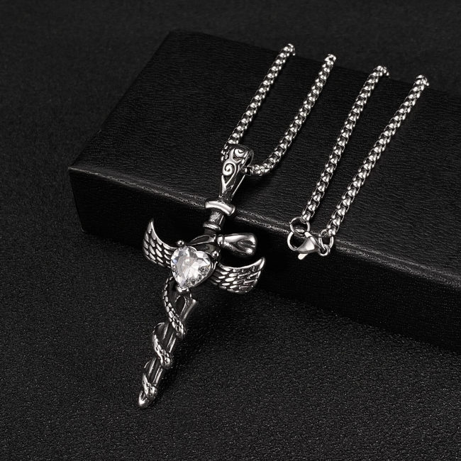 Wholesale Stainless Steel Punk Cross Snake Necklace