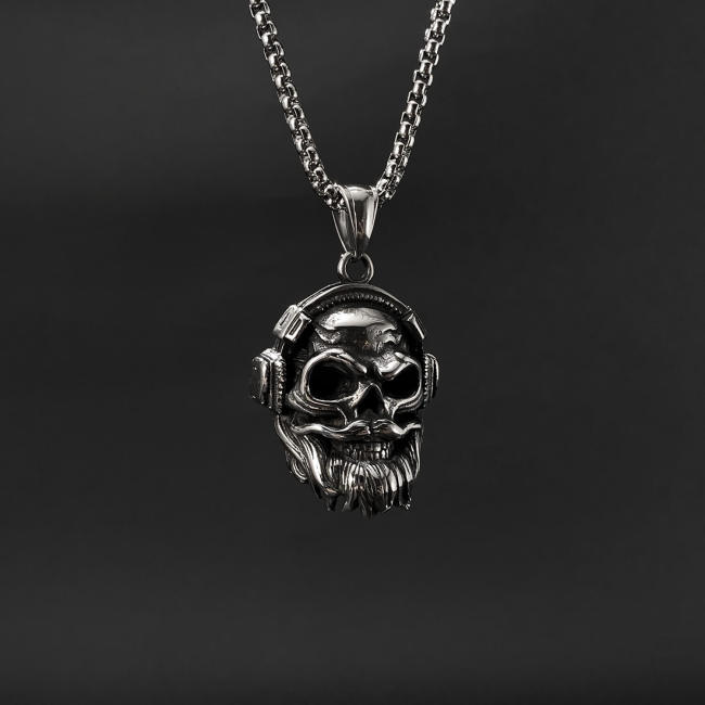 Wholesale Stainless Steel Skull Pendant with Headphones