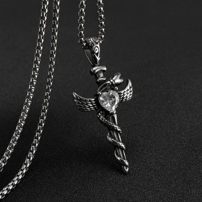 Wholesale Stainless Steel Punk Cross Snake Necklace