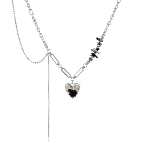 Wholesale Copper Heart Black Gallstone Necklace