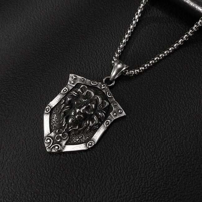 Wholesale Stainless Steel Lion Head Shield Pendant