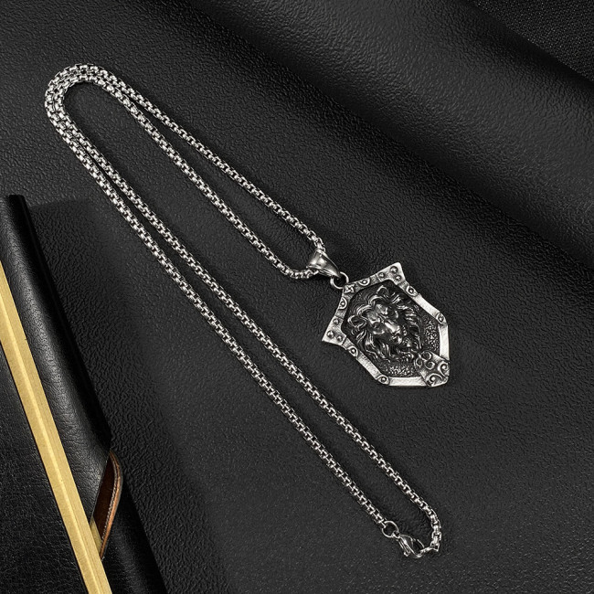Wholesale Stainless Steel Lion Head Shield Pendant