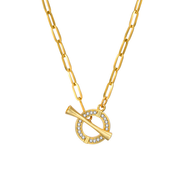 Wholesale Stainless Steel Gold Plated T-Bar Paperclip Necklace