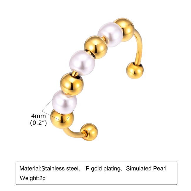 Wholesale Stainless Steel Pearl Beaded Open Ring