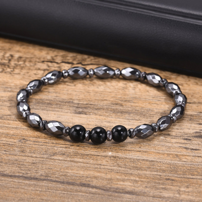 Wholesale Onyx Black Gallstone Hematite Beaded Bracelet